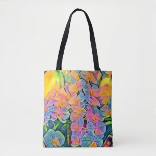Veelkleurige orchideeënbloemen waterverf schilderi tote bag