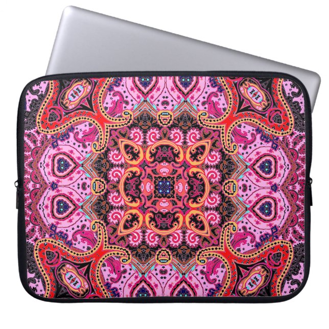 Veelkleurige paisley, sjaal print ontwerp laptop sleeve (Voorkant)
