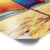 Veelkleurige paraplu in het midden van het zand foto afdruk (Hoek)