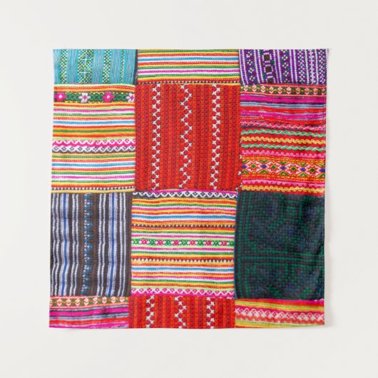 Veelkleurige Patchwork: Aziatische stijl Quilt. Wandkleed (Voorkant (horizontaal))