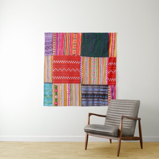 Veelkleurige Patchwork: Aziatische stijl Quilt. Wandkleed (In situ)