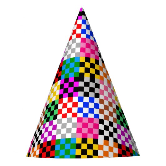 Veelkleurige patchwork check patroonontwerp feesthoedjes (Voorkant)