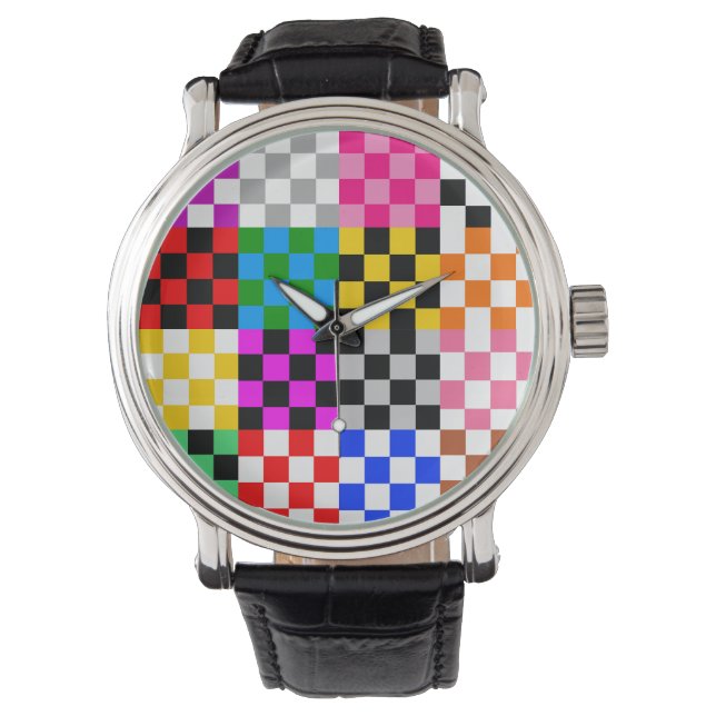 Veelkleurige patchwork check patroonontwerp horloge (Voorkant)