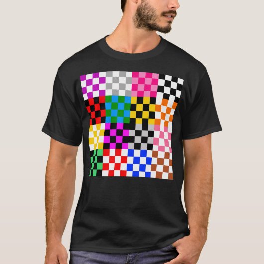 Veelkleurige patchwork check patroonontwerp t-shirt (Voorkant)