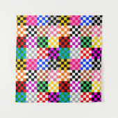 Veelkleurige patchwork check patroonontwerp wandkleed (Voorkant (horizontaal))
