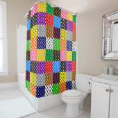 Veelkleurige Patchwork Quilt Polka Dots Douchegordijn (In situ)