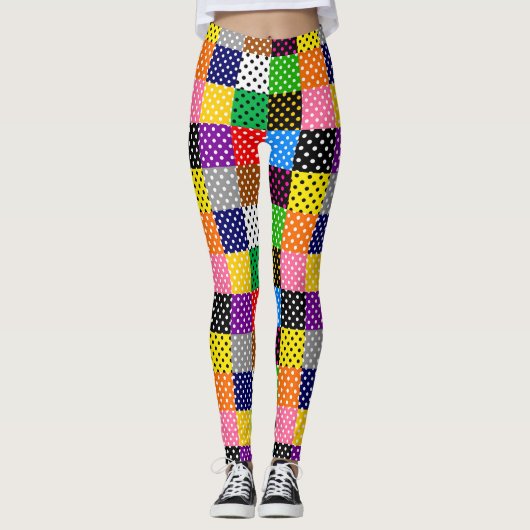 Veelkleurige Patchwork Quilt Polka Dots Leggings (Voorkant)