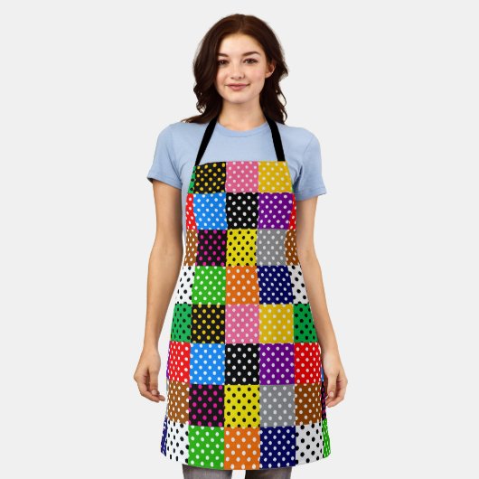 Veelkleurige Patchwork Quilt Polka Dots Schort (Gedragen)