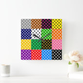 Veelkleurige Patchwork Quilt Polka Dots Vierkante Klok (Huis)