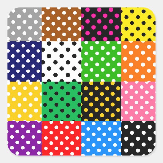 Veelkleurige Patchwork Quilt Polka Dots Vierkante Sticker (Voorkant)