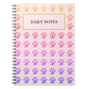 Veelkleurige Paw Pattern op Roze Notitieboek