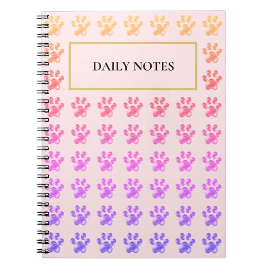 Veelkleurige Paw Pattern op Roze Notitieboek (Voorkant)