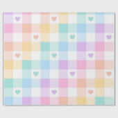 Veelkleurige Plaid Pastel Harten Cadeaupapier (Vlak)