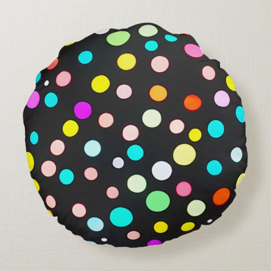 veelkleurige polka stippen hart en naam rond kussen (Achterkant)