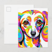 Veelkleurige psychedelische teckel hond briefkaart (Voorkant / Achterkant)