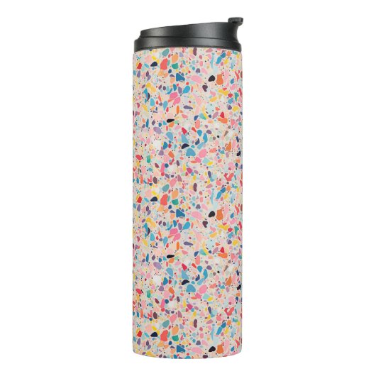Veelkleurige Regenboog Terrazzo patroon Thermosbeker (Gedraaid links)