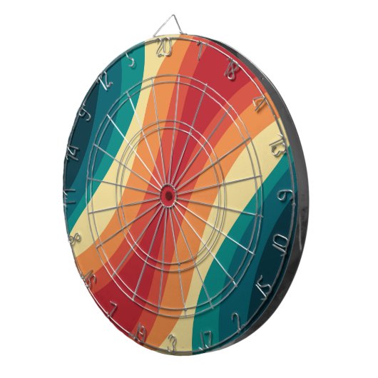 Veelkleurige retro stijl golven ontwerp dartbord (Voorkant Rechts)