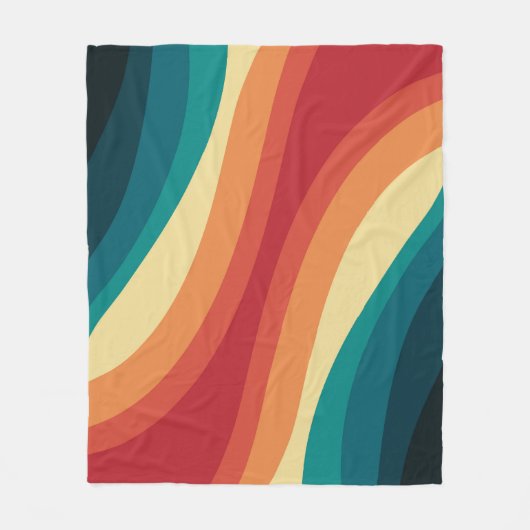 Veelkleurige retro stijl golven ontwerp fleece deken (Voorkant)