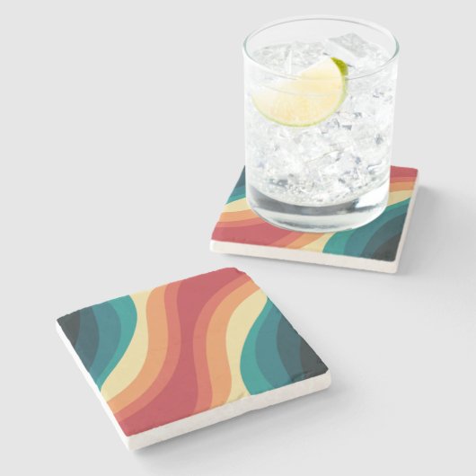 Veelkleurige retro stijl golven ontwerp stenen onderzetter (Zijkant)