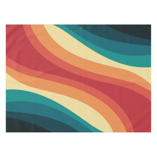 Veelkleurige retro stijl golven ontwerp tafelkleed (Voorkant (Horizontaal))