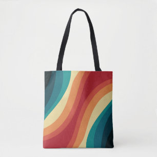 Veelkleurige retro stijl golven ontwerp tote bag