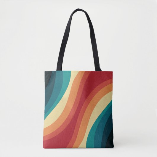 Veelkleurige retro stijl golven ontwerp tote bag (Voorkant)