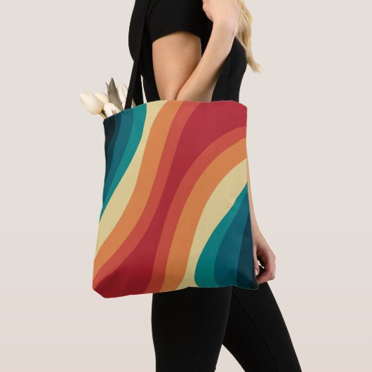 Veelkleurige retro stijl golven ontwerp tote bag (Dichtbij)