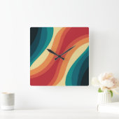 Veelkleurige retro stijl golven ontwerp vierkante klok (Huis)