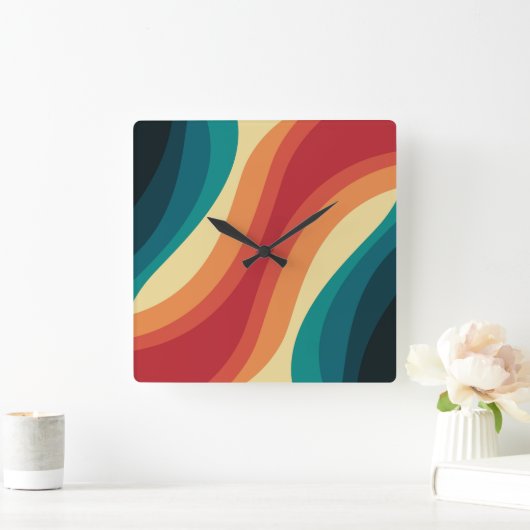 Veelkleurige retro stijl golven ontwerp vierkante klok (Huis)