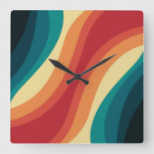 Veelkleurige retro stijl golven ontwerp vierkante klok (Voorkant)