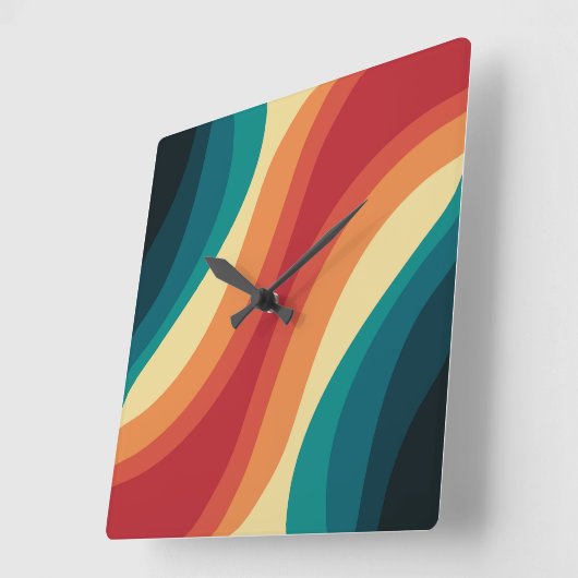 Veelkleurige retro stijl golven ontwerp vierkante klok (Hoek)