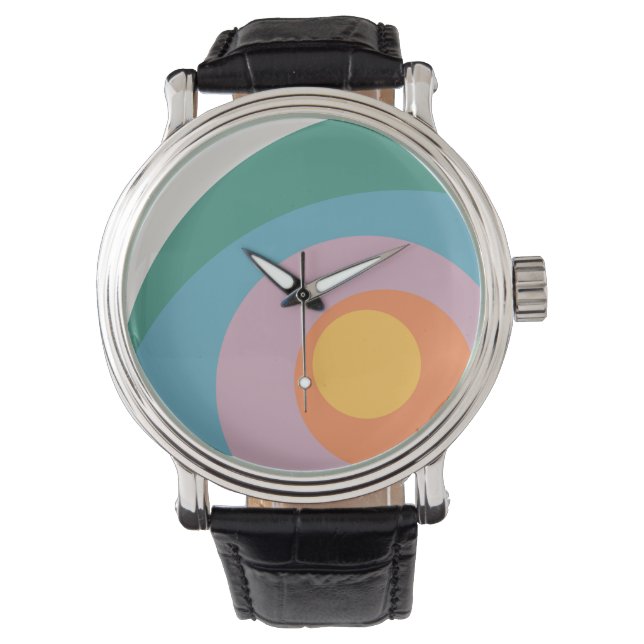 Veelkleurige retro stijlcirkels horloge (Voorkant)