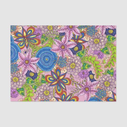 Veelkleurige Schattigee handgetekende bloemen en b Tissuepapier (Voorkant)