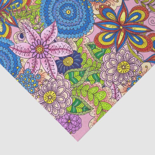 Veelkleurige Schattigee handgetekende bloemen en b Tissuepapier (Detail)