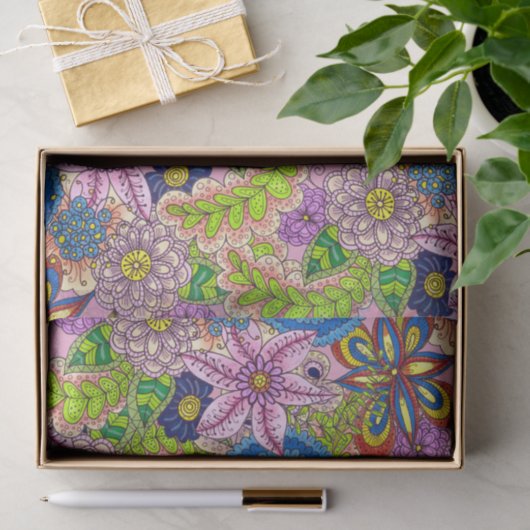 Veelkleurige Schattigee handgetekende bloemen en b Tissuepapier (Geschenk)