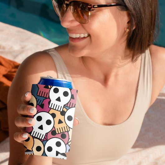 Veelkleurige schedels patroon blikjeskoeler