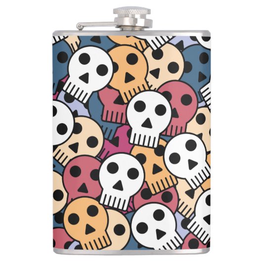 Veelkleurige schedels patroon heupfles (Voorkant)