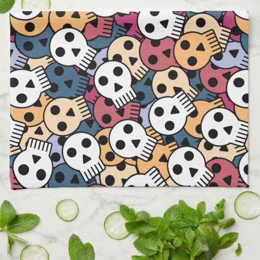 Veelkleurige schedels patroon theedoek (Gevouwen)
