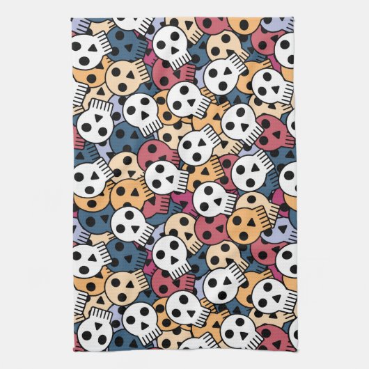 Veelkleurige schedels patroon theedoek (Verticaal)