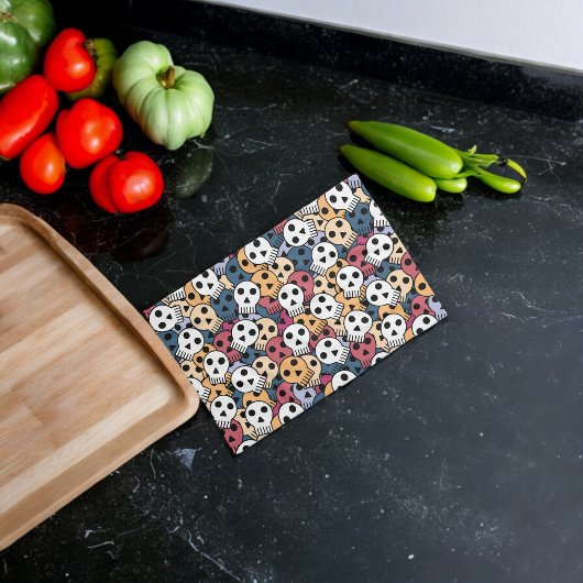 Veelkleurige schedels patroon theedoek
