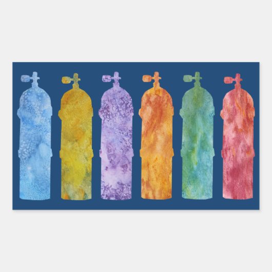 Veelkleurige SCUBA Tanks Rechthoekige Sticker (Voorkant)