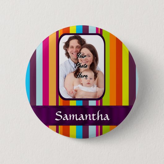 Veelkleurige snoepjes streep ronde button 5,7 cm (Voorkant)