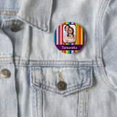 Veelkleurige snoepjes streep ronde button 5,7 cm (In situ)