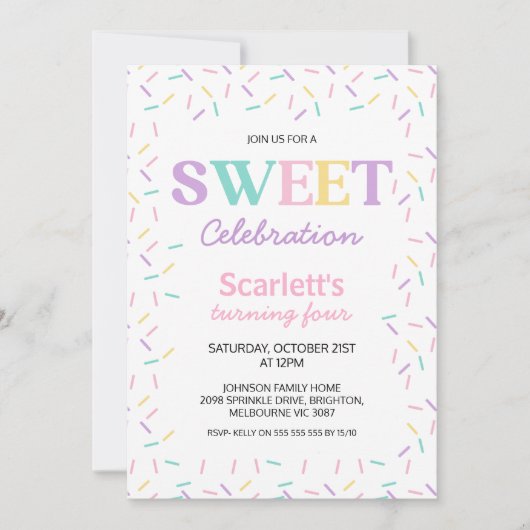 Veelkleurige Sprinkles Sweet Viering Verjaardag Kaart (Voorkant)