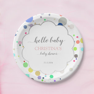 Veelkleurige Stip Hallo "Baby" Baby shower Papieren Bordje