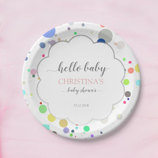 Veelkleurige Stip Hallo "Baby" Baby shower Papieren Bordje