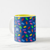Veelkleurige Sweet Beren & Monogram op blauw Tweekleurige Koffiemok (Voorkant links)
