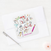Veelkleurige Terug naar School & School is Cool Vierkante Sticker (Envelop)