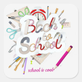 Veelkleurige Terug naar School & School is Cool Vierkante Sticker