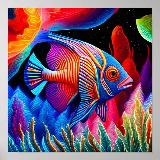 Veelkleurige tropische vis met blauw gezicht poster (Voorkant)